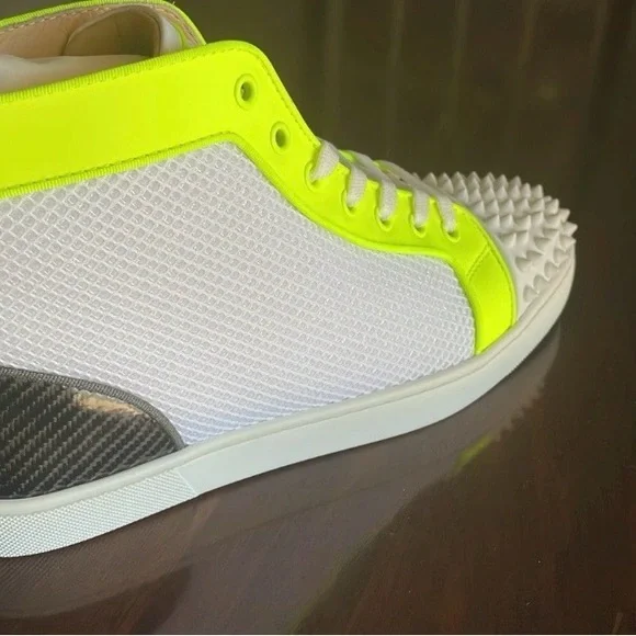 Christian Louboutin White and Neon Yellow Sneakers Brand New